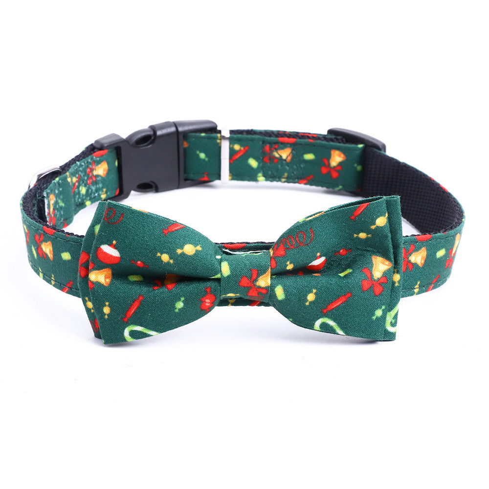 A Large Dog Bow On A Christmas Pet Collar
